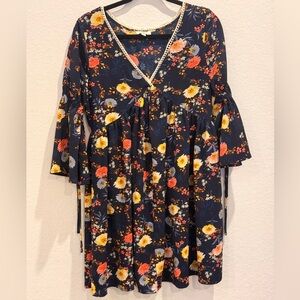 Umgee Floral Bell Sleeve Dress